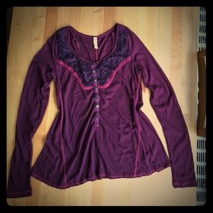 Burgundy bib front button front Henley