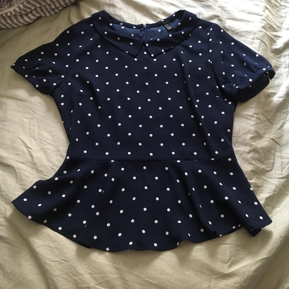 Navy blue with white polka dots shirt