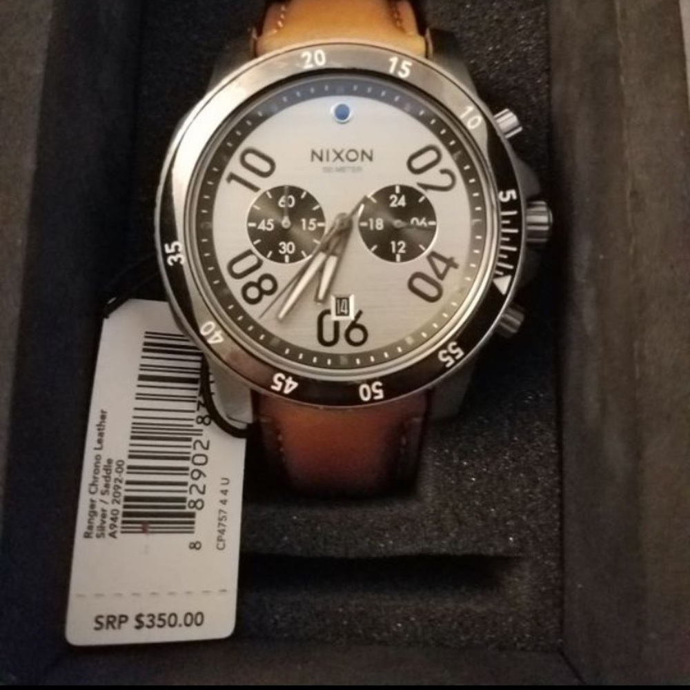 Nixon Ranger Chrono Leather Silver/Saddle