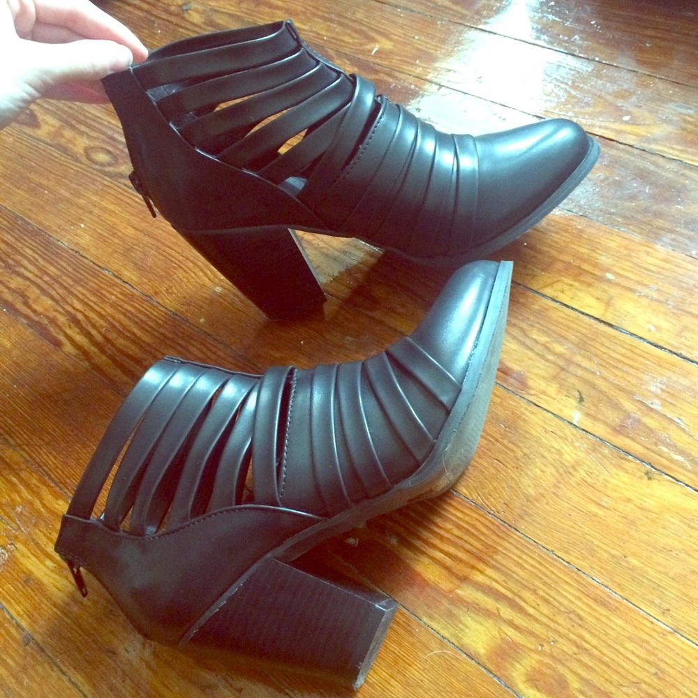 Strappy black ankle boots