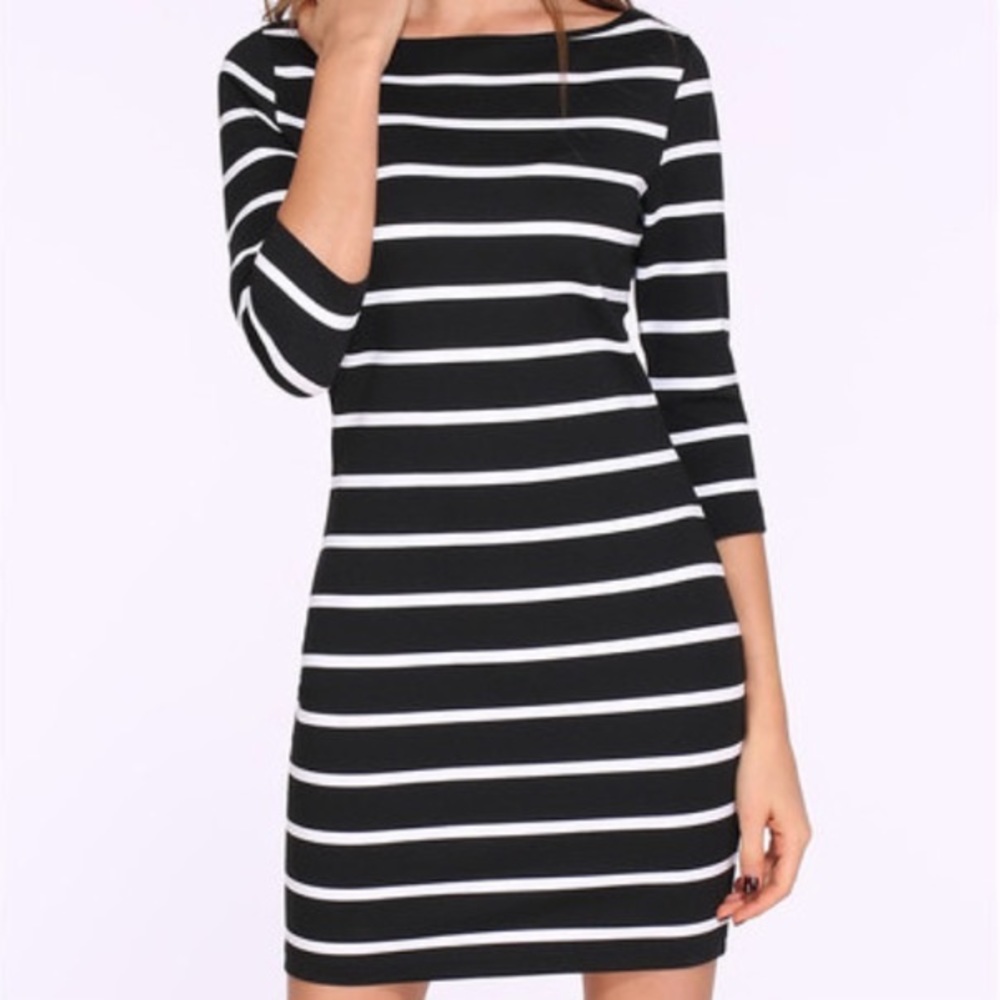 Black and White Striped Body-Con Dress