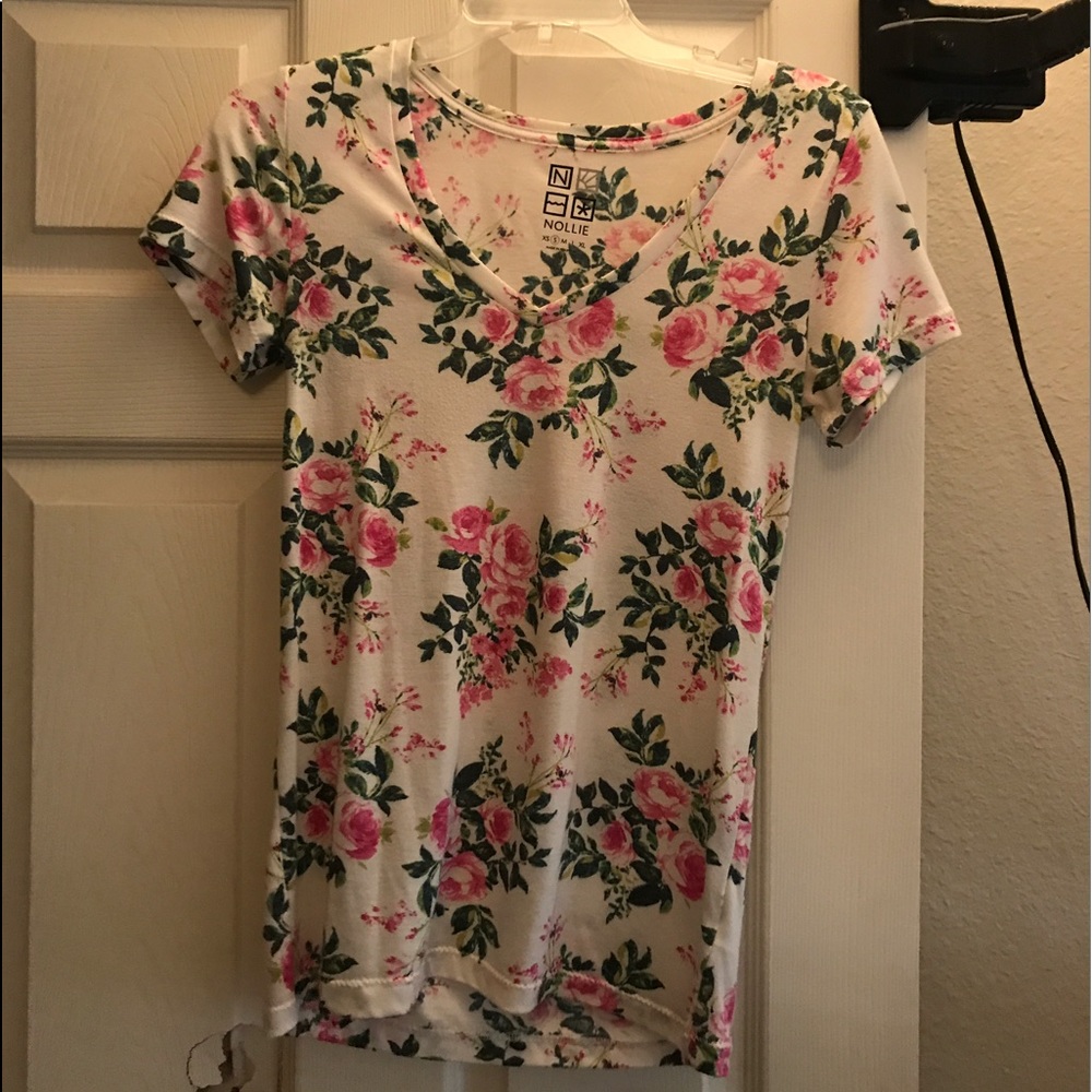 White Floral V Neck