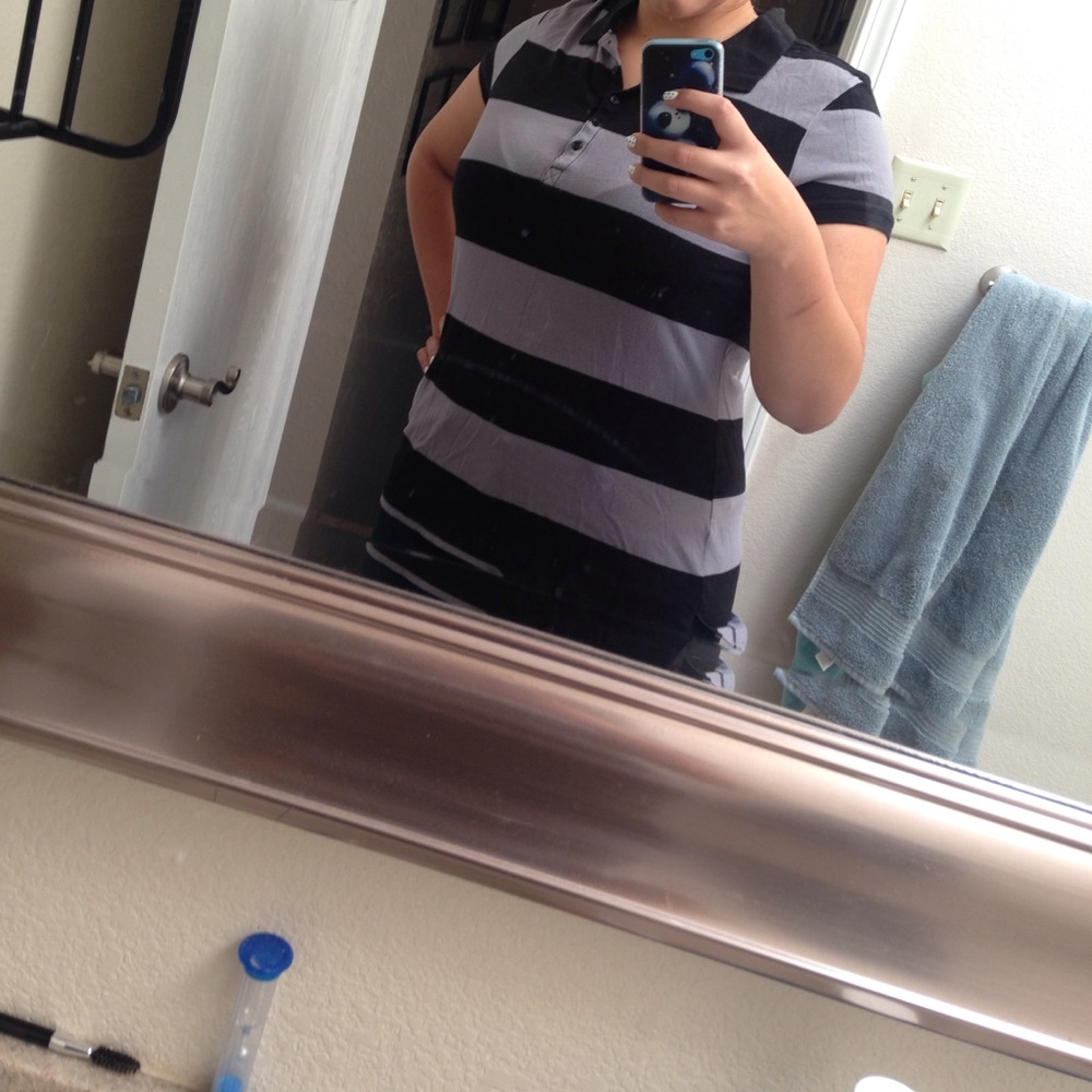 Grey and black stripped collared shirt