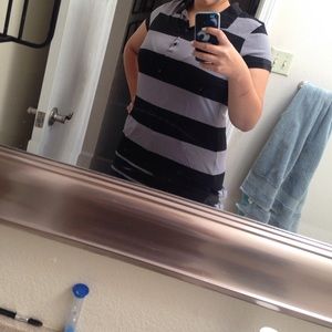 Grey and black stripped collared shirt