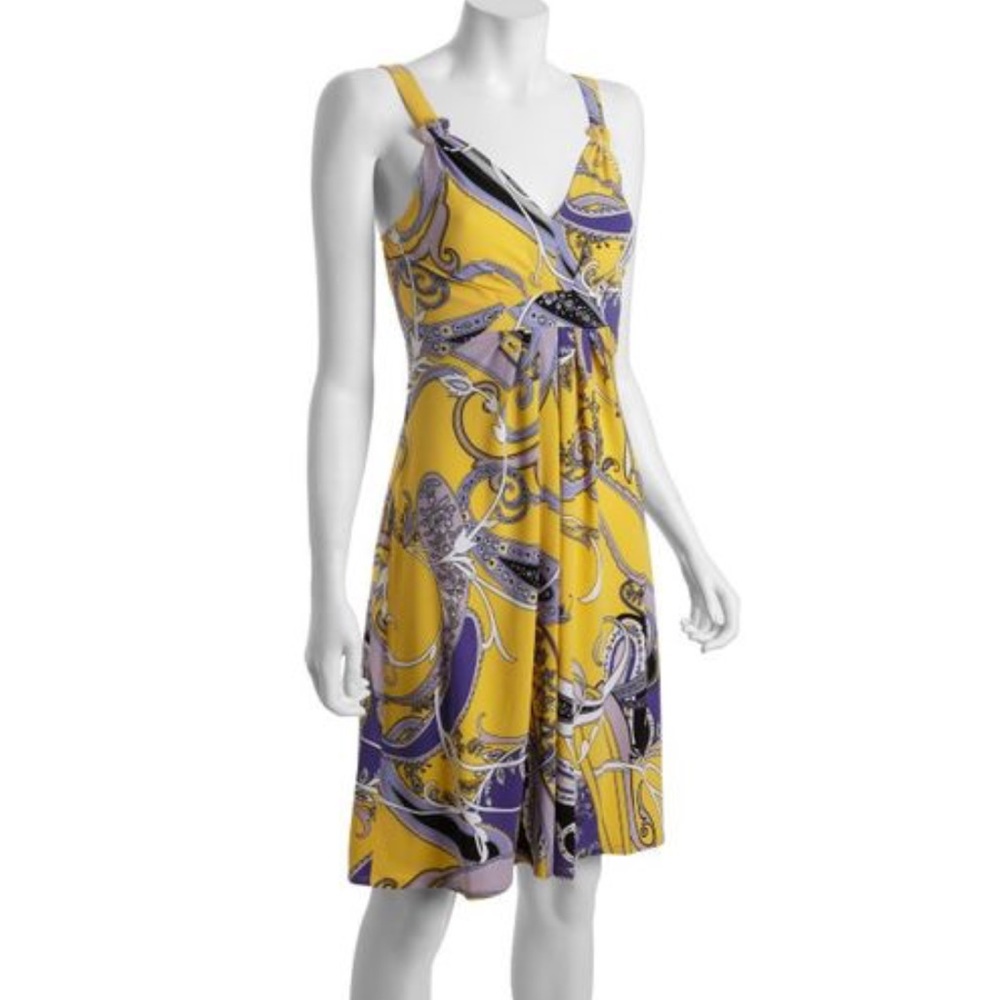 NWOT. Tahari yellow and purple paisley dress