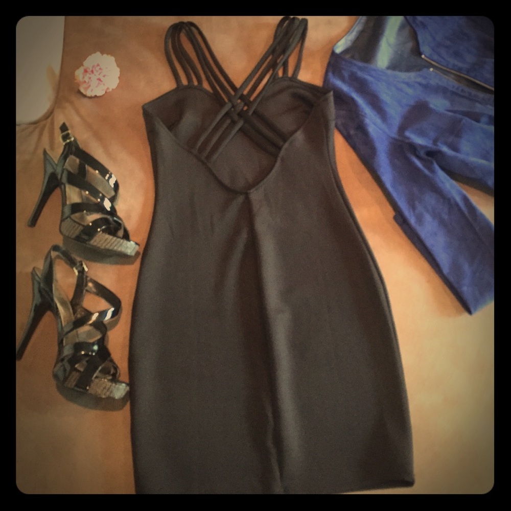 Black mini dress with crisscross back