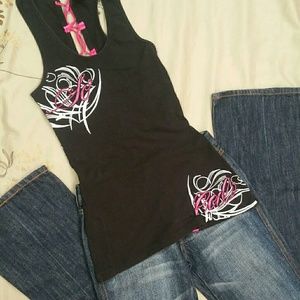 So Cal - Black Tank Top - Pink Laced Back