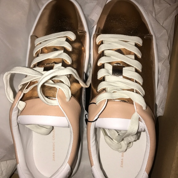 * ZARA WOMEN'S ROSE GOLD SNEAKERS! * - Picture 2 of 5
