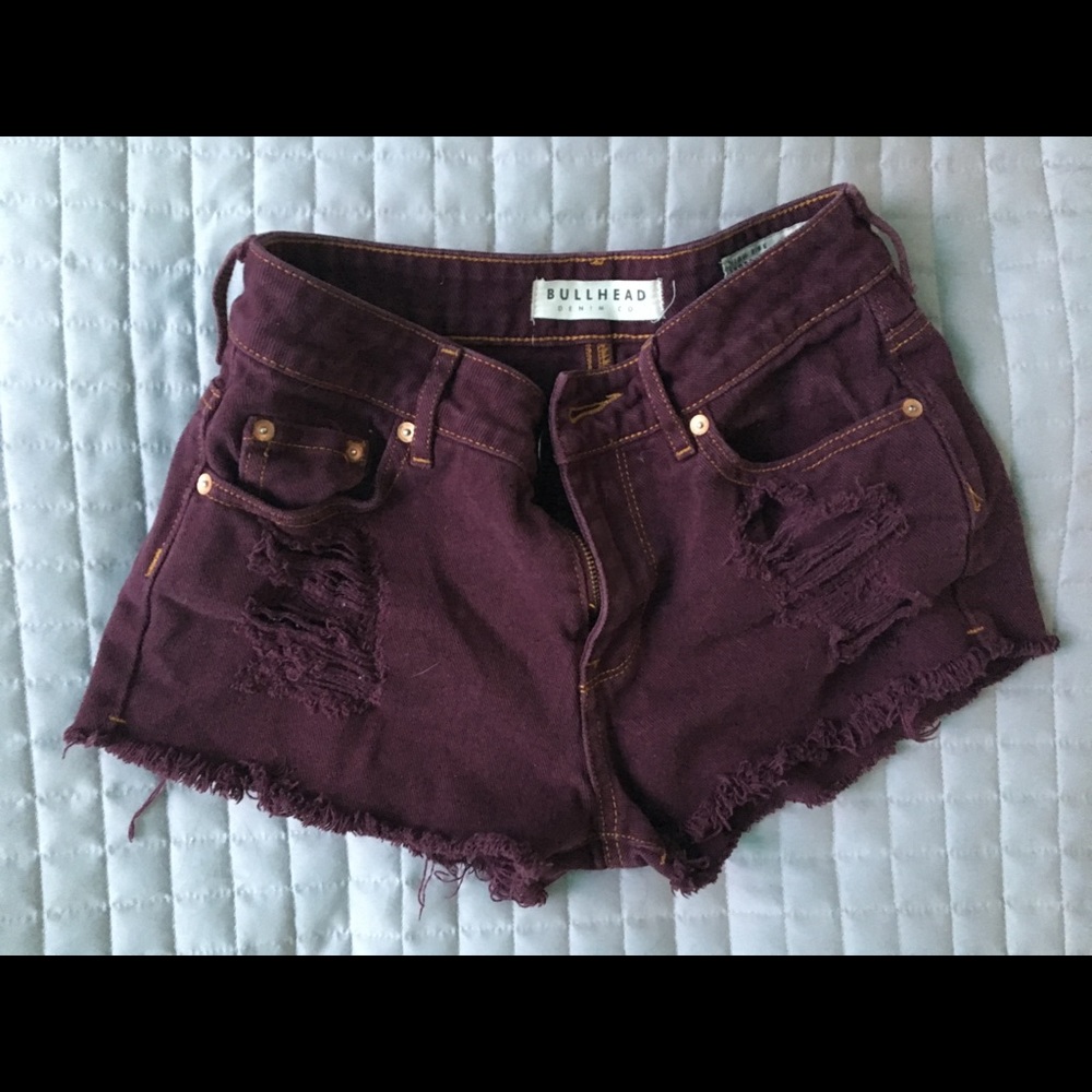 Maroon high rise jean shorts - Picture 1 of 3