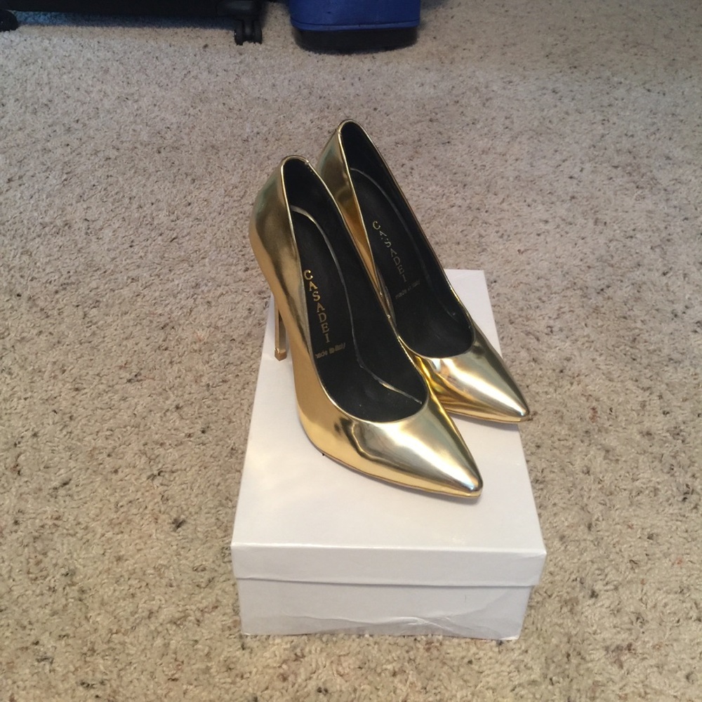 Women's gold high heel shoes