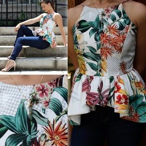 Anthropologie Dahlia Peplum Floral Top by Cameo