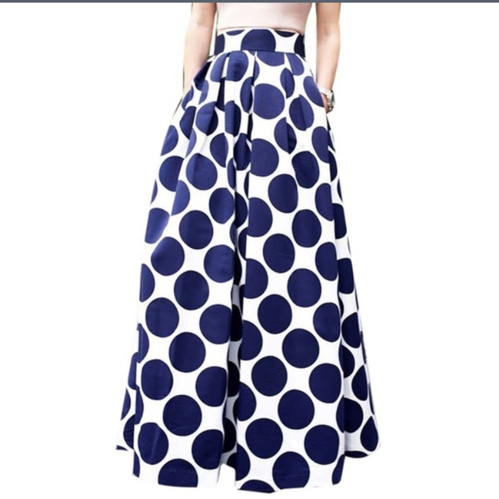High Waisted Long Polka Dot Skirt - Picture 3 of 6