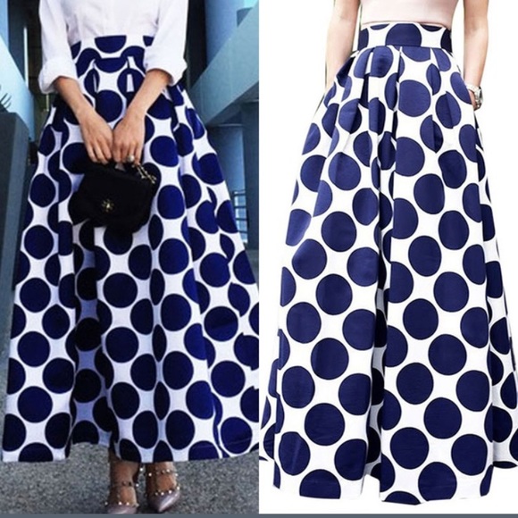 High Waisted Long Polka Dot Skirt - Picture 2 of 6