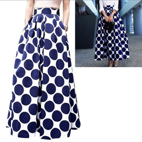 High Waisted Long Polka Dot Skirt - Picture 4 of 6