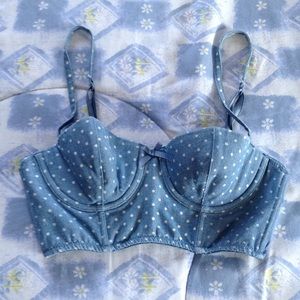 Polka dot denim bralette