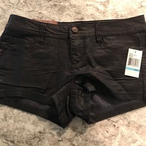 Faux brown leather shorts