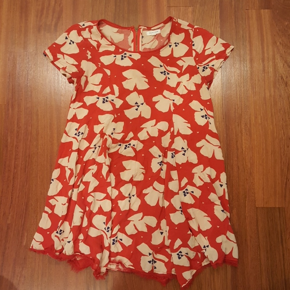 Silence + Noise Red Dress w/Flower Pattern