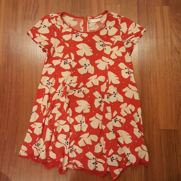 Silence + Noise Red Dress w/Flower Pattern - Picture 1 of 2