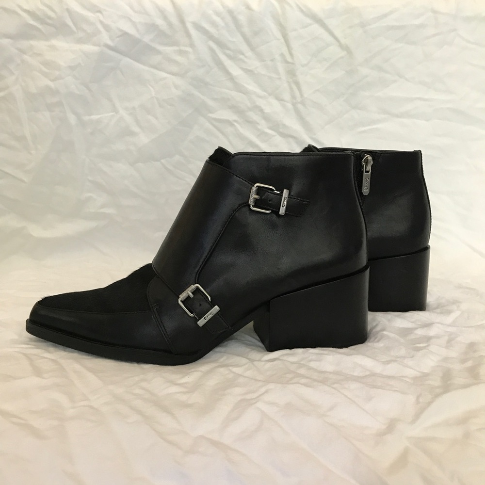 Black Leather and Fur Ankle Booties