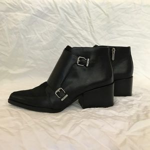 Black Leather and Fur Ankle Booties