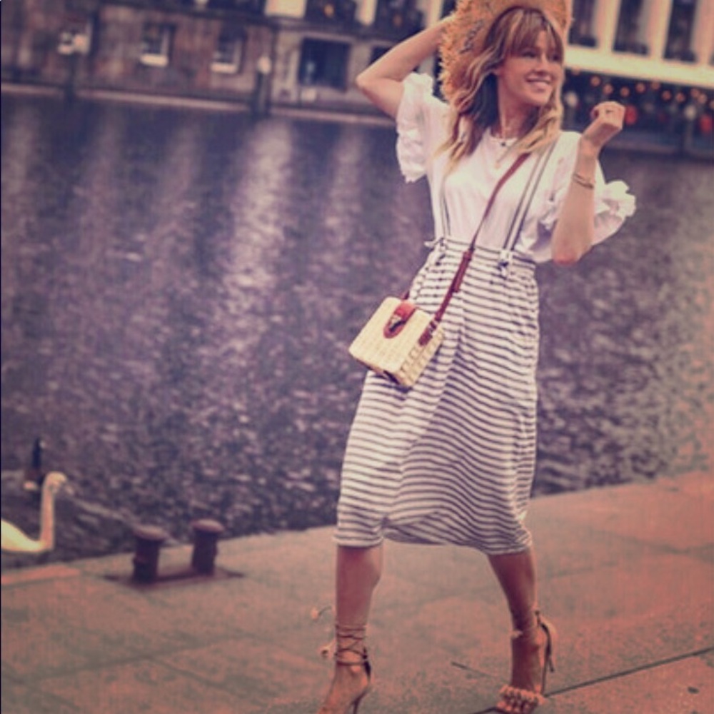 "Striped pinafore dress"