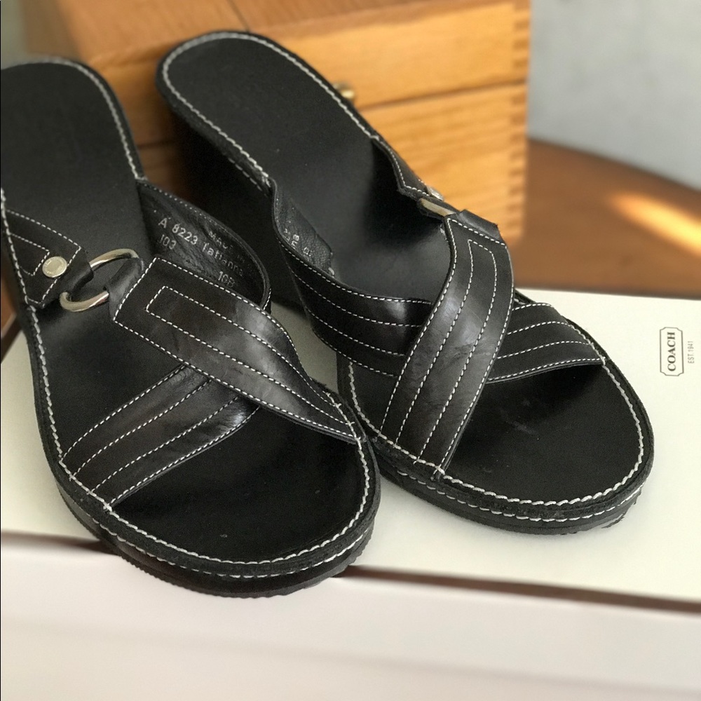 Coach Tatianna Black Leather Platform Wedges