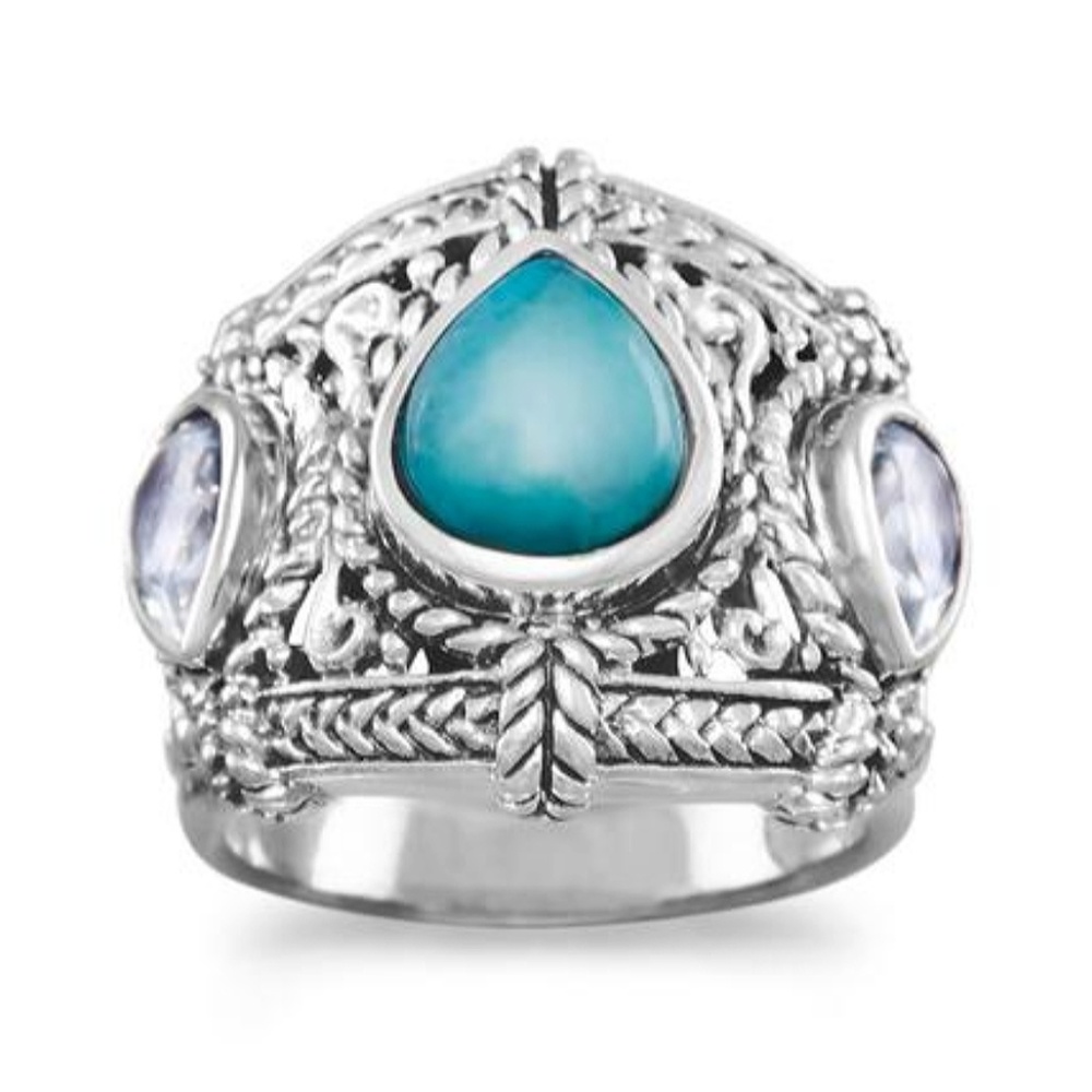 BLUE TOPAZ  RECONSTITUTED TURQUOISE RING