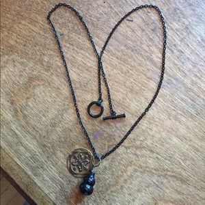 Black agate and gold plated medallion necklace.