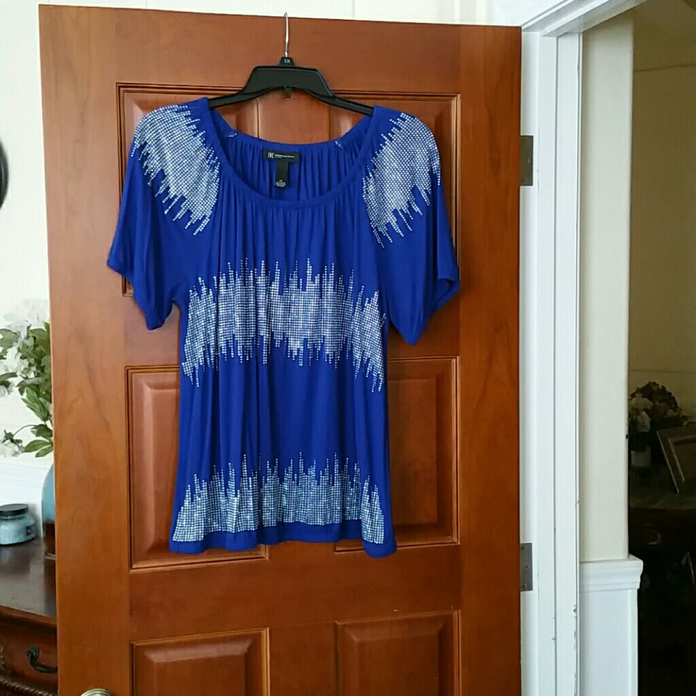 INC ROYAL BLUE SILVER EMBELLISHED BLOUSE