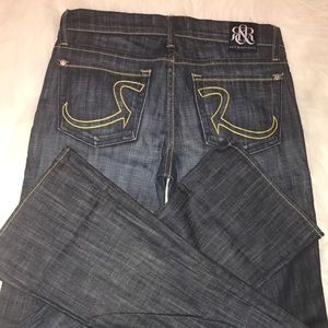 Rock & Republic Dark Denim Jeans Yellow W/Stitch