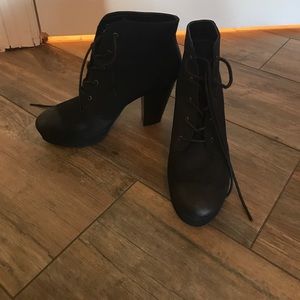 black heeled lace-up booties