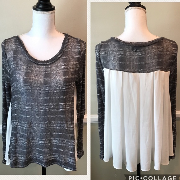 Paper Crane Tops - Paper crane Grey white Long Sleeve Blouse medium