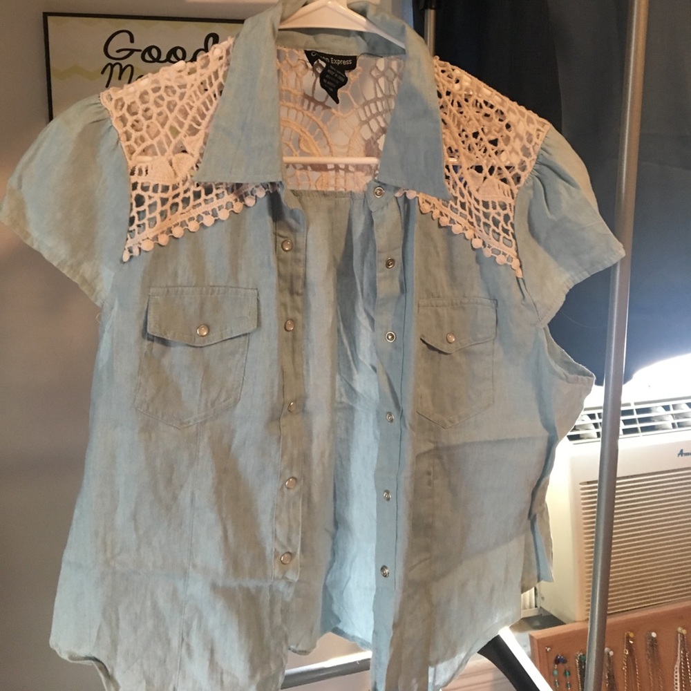 Light blue button up top