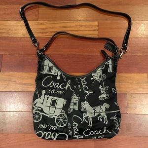 Coach Horse Carriage Jacquard Hobo Bag (black)