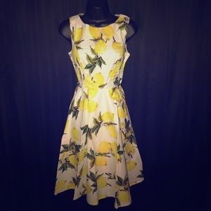 White lemon print vintage dress