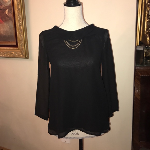 Black blouse with gold chains - Picture 1 of 4