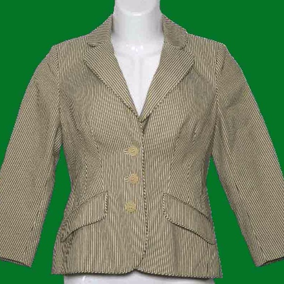 Karen Millen Jackets & Blazers - Karen Millen Jacket Blazer Tan Striped Size 8