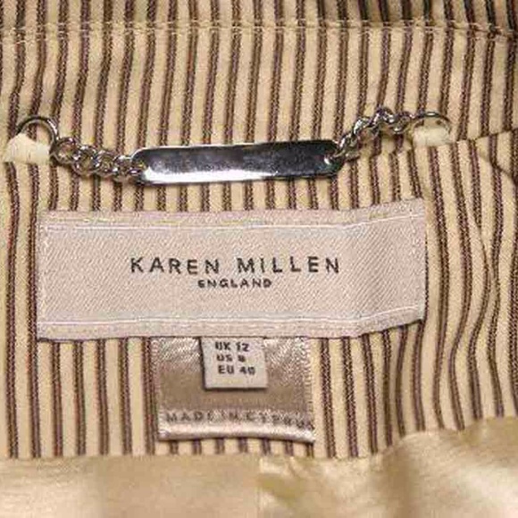 Karen Millen Jacket Blazer Tan Striped Size 8 - Picture 3 of 5
