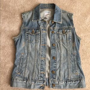 Distressed denim vest
