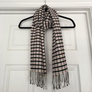 Black, Cream, & Red Plaid Scarf w/Fringe