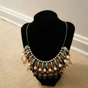 Light brown, white, aqua with orange stone necklac