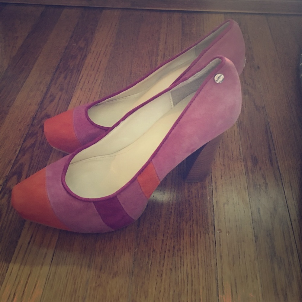 Multi-colored Calvin Klein suede heels