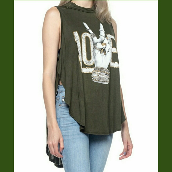 🌟1 MEDIUM LEFT🌟OLIVE HIGH-LOW TOP - Picture 3 of 4