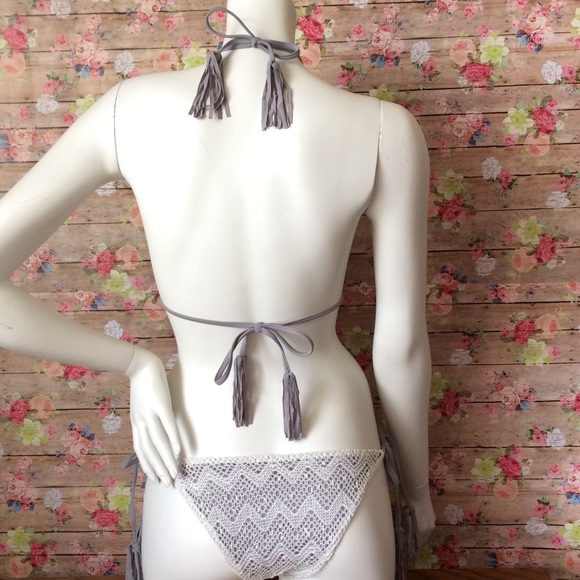 Gray Lace Triangular Bikini Swimwear - Picture 3 of 8