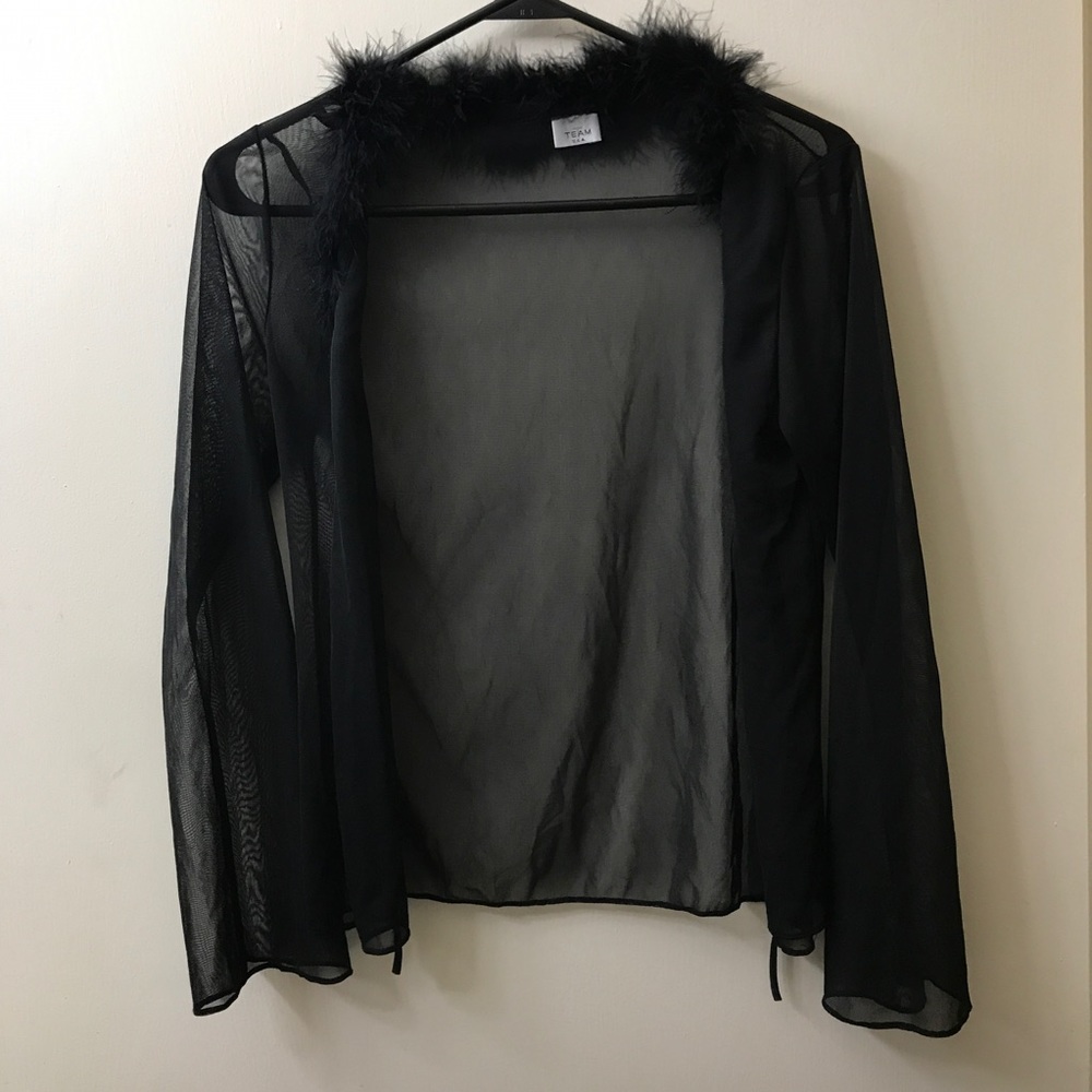 black mesh long sleeve with fluff