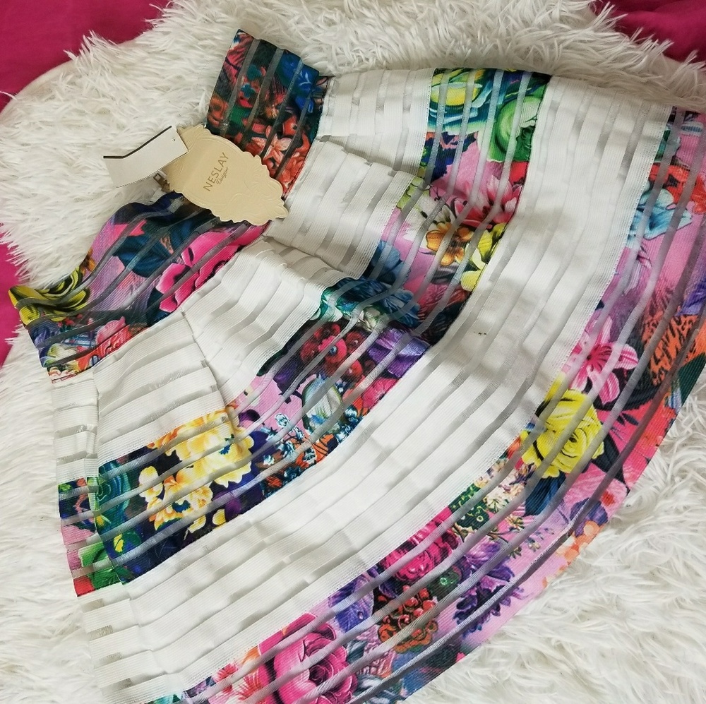 Floral striped skater skirt