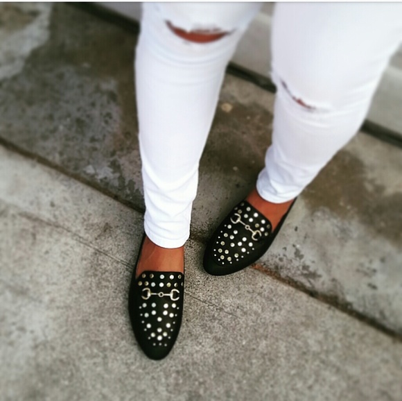 LAST PAIR!//The Regina// Black studded slide Flats - Picture 2 of 7