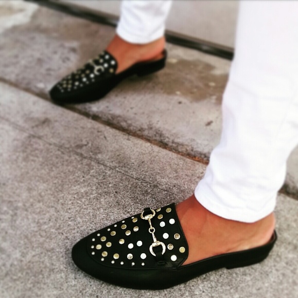 LAST PAIR!//The Regina// Black studded slide Flats - Picture 3 of 7