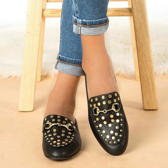 LAST PAIR!//The Regina// Black studded slide Flats - Picture 7 of 7