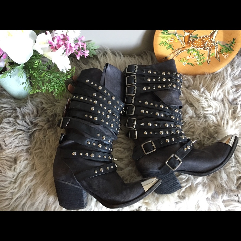 Jeffrey Campbell Kravitz Spiked Strap Belted Boots